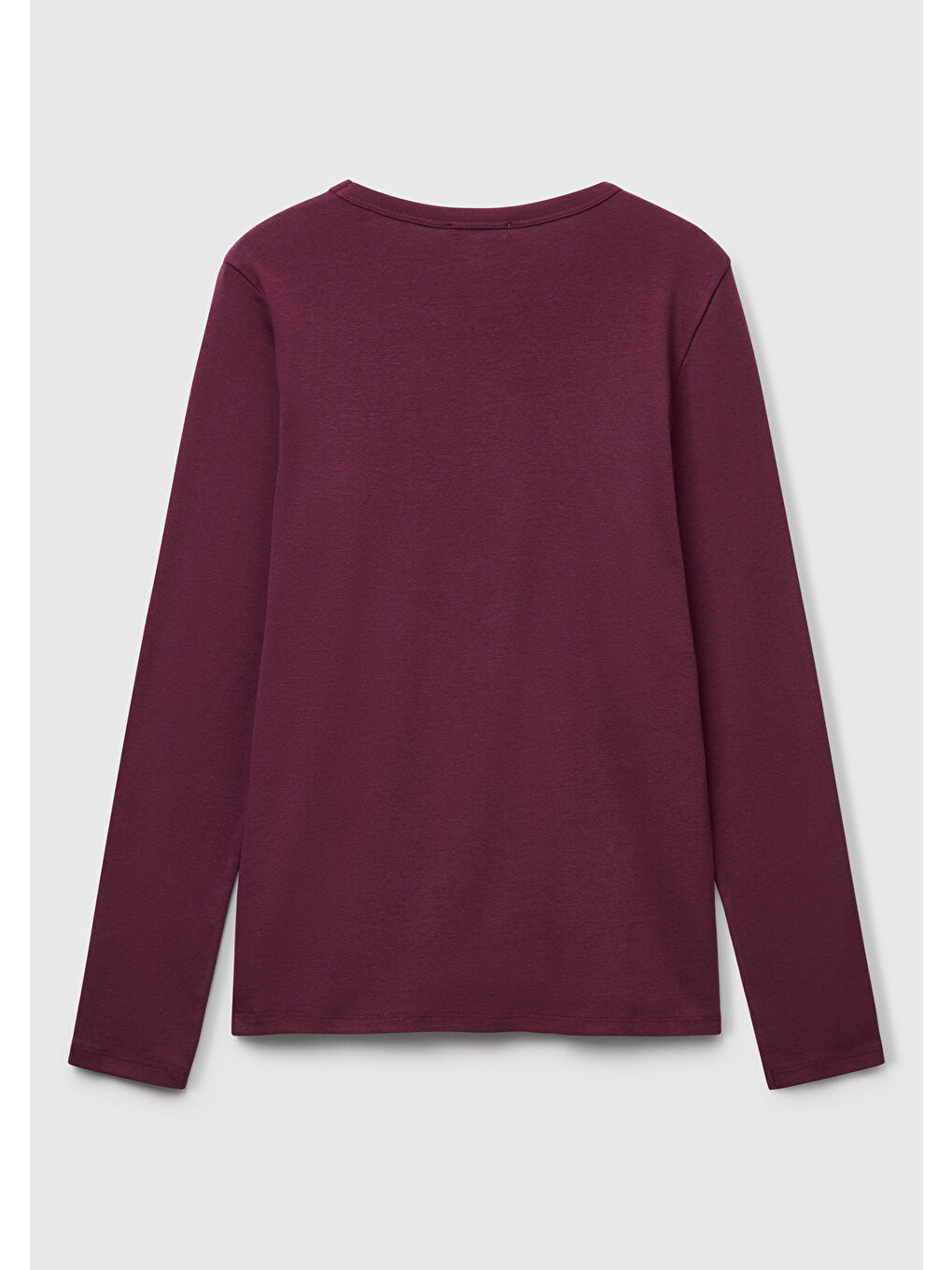 Kadın Mürdüm %100 Pamuk Bisiklet Yaka Benetton Yazılı Uzun Kollu T-Shirt-3