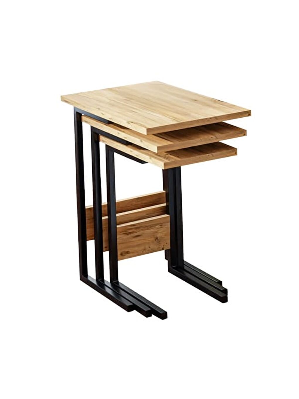 Kahverengi 3'lü Zigon Sehpa - Atlantik Çam-2