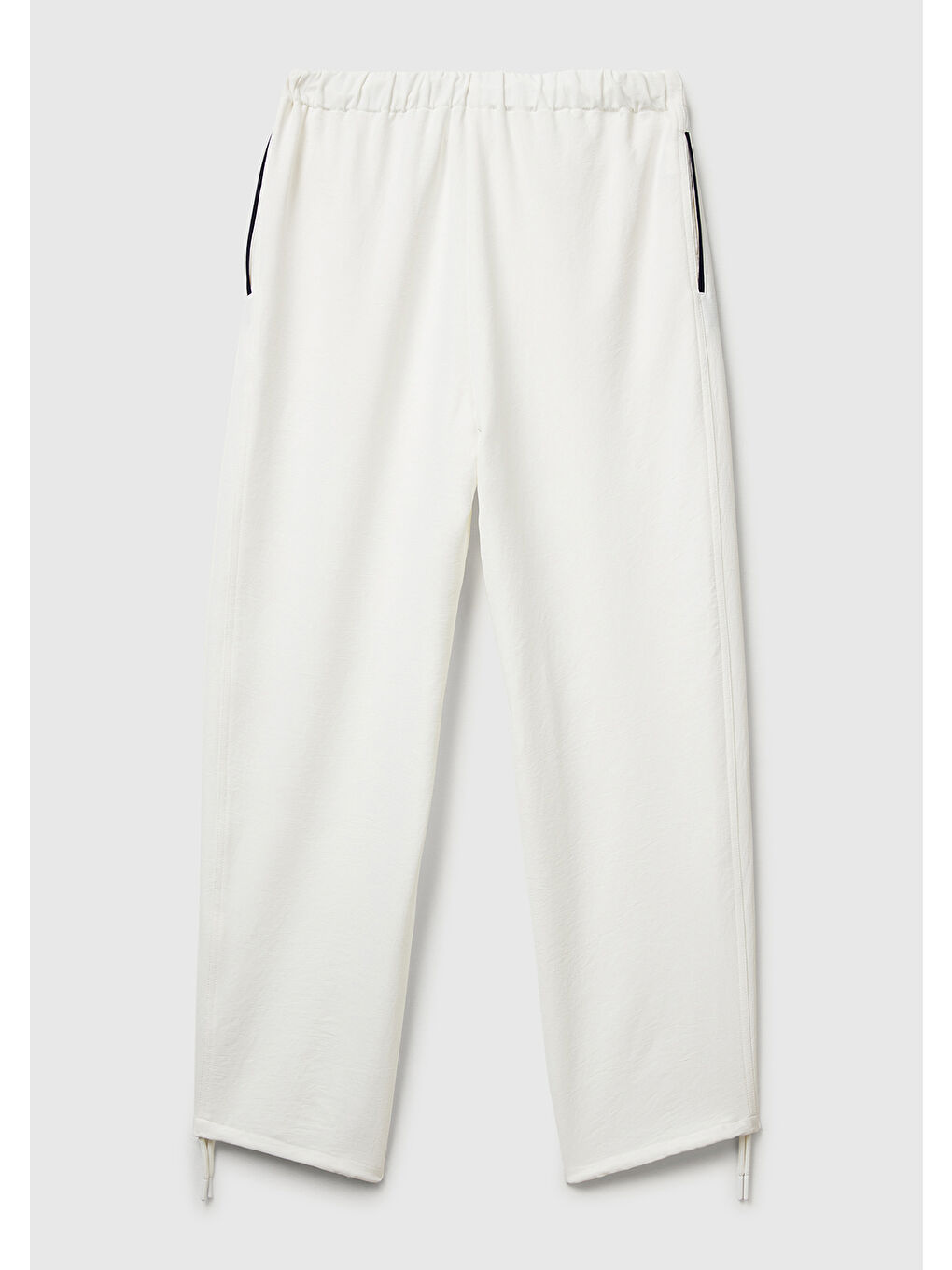 Ekru Kadın Krem Beli Bağcıklı Cepli Pantolon-3