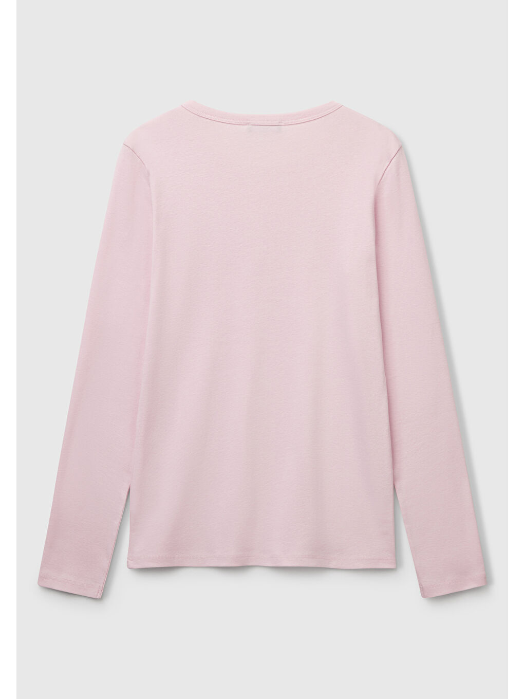 Kadın Açık Pembe %100 Pamuk Bisiklet Yaka Benetton Yazılı Uzun Kollu T-Shirt-3