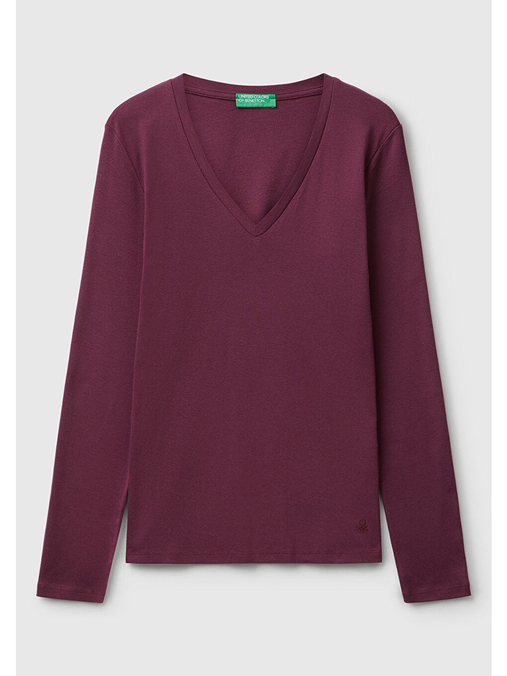 Kadın Mürdüm Basic V Yaka Uzun Kollu T-Shirt-1