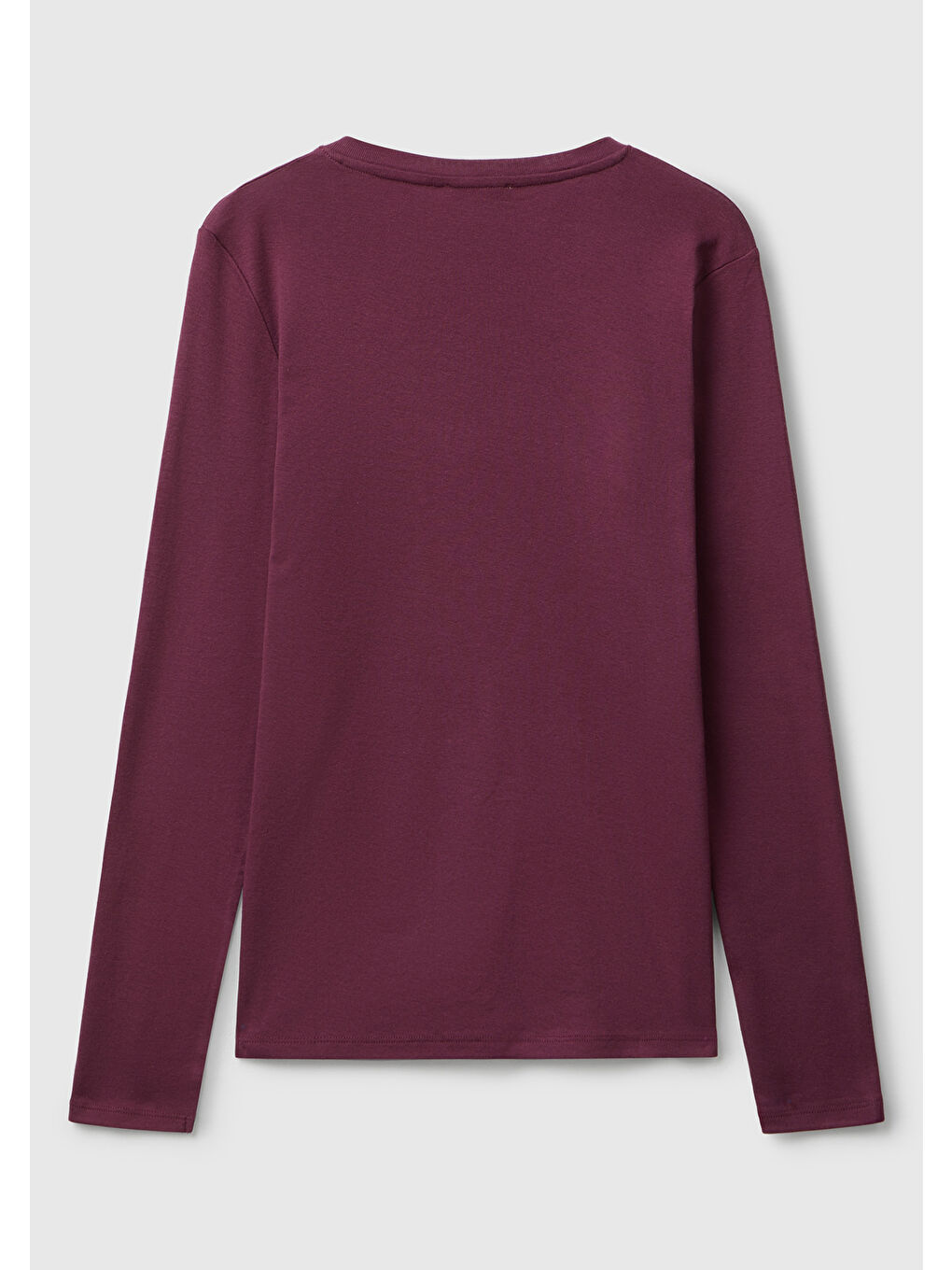 Kadın Mürdüm Basic V Yaka Uzun Kollu T-Shirt-3