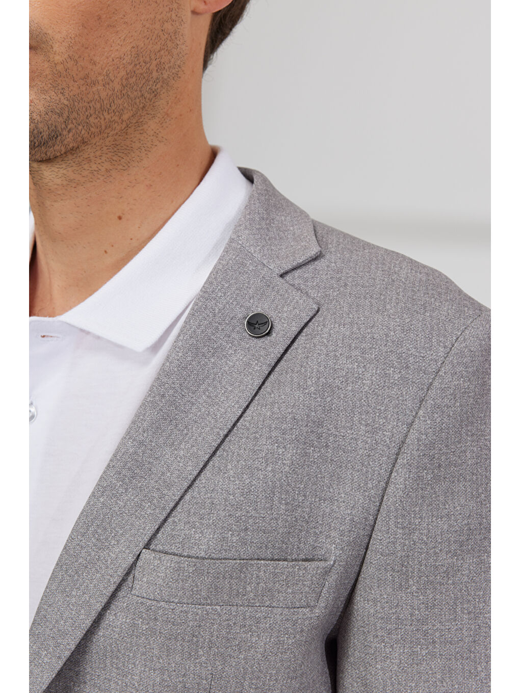 Erkek Gri Slim Fit Dar Kesim Mono Yaka Desenli Takım Elbise-2