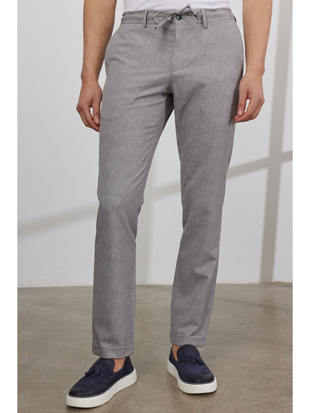 Erkek Gri Slim Fit Dar Kesim Mono Yaka Desenli Takım Elbise-5