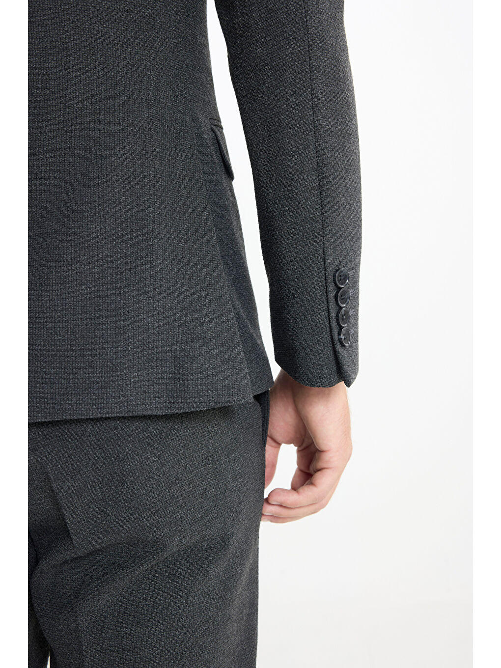 Erkek Antrasit Slim Fit Dar Kesim Mono Yaka Gofre Desenli Kapak Cepli Takım Elbise-5