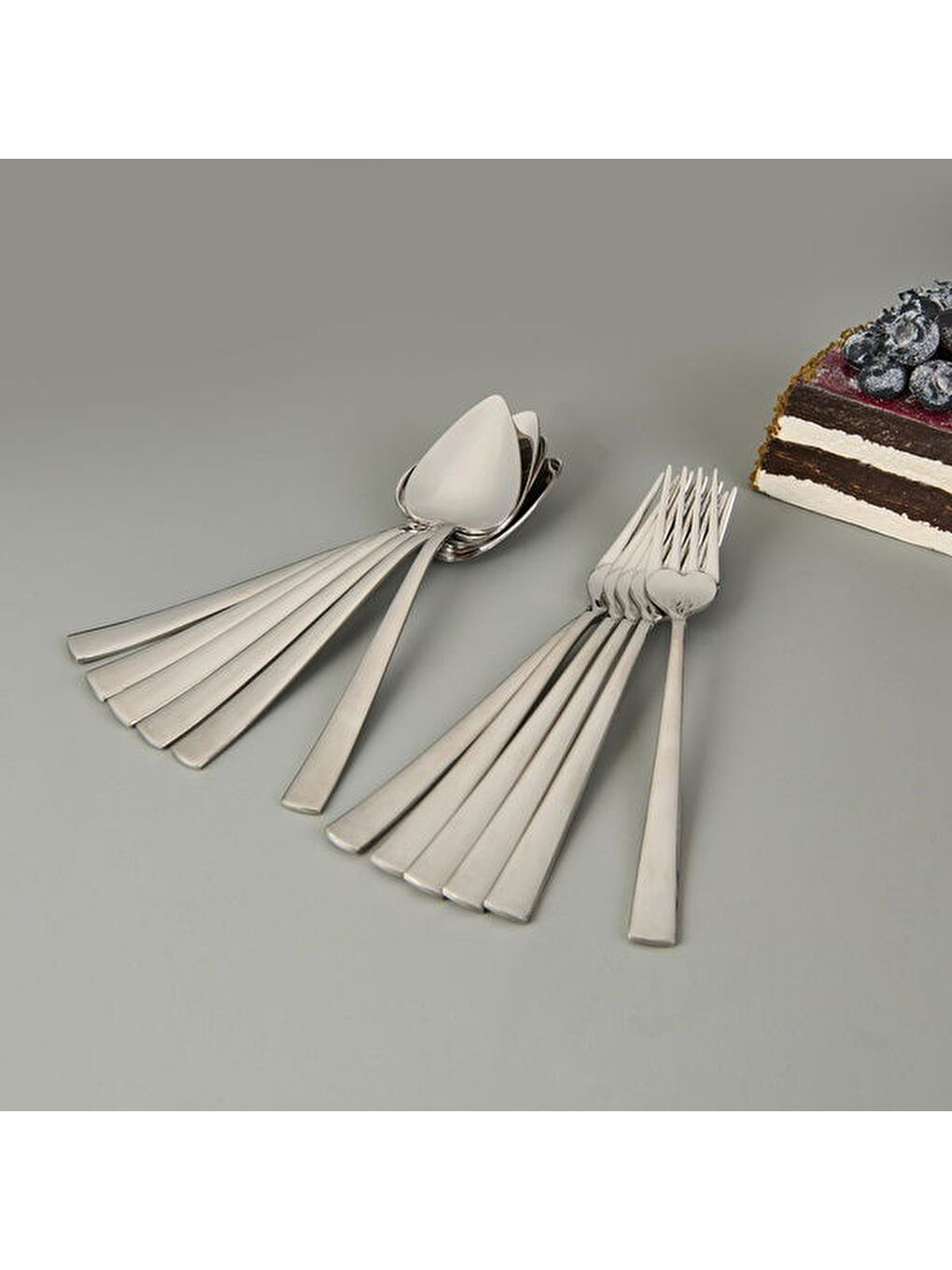 Can Canan 12'li Sade Tatlı Çatal Kaşık Takımı - Gri - 16,2 cm-1
