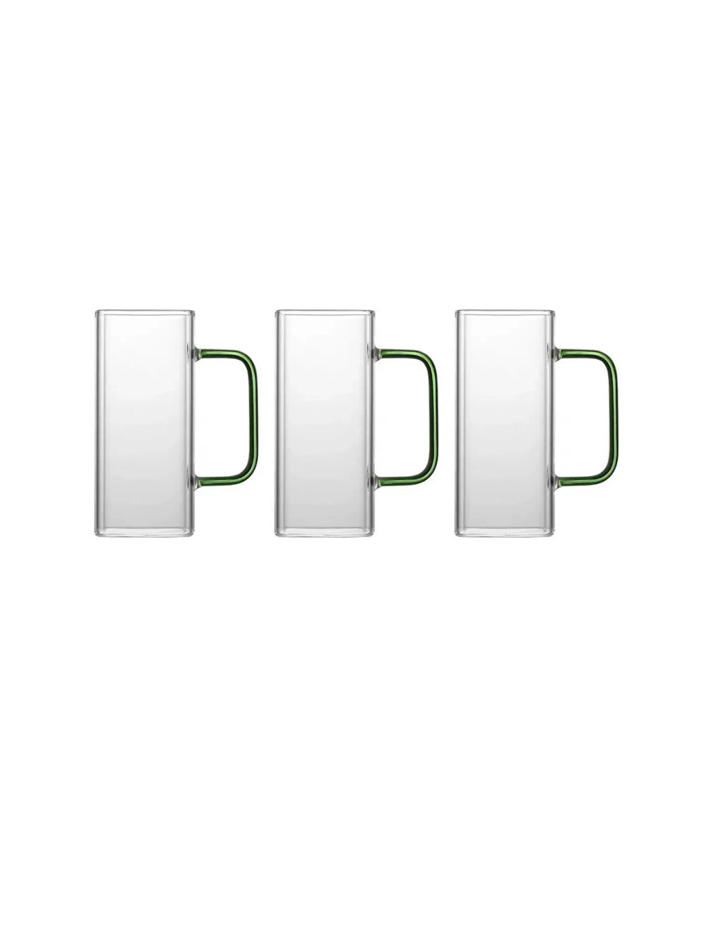 Kare Cam Yeşil Kulplu Meşrubat Bardağı 350 ml 3 Adet