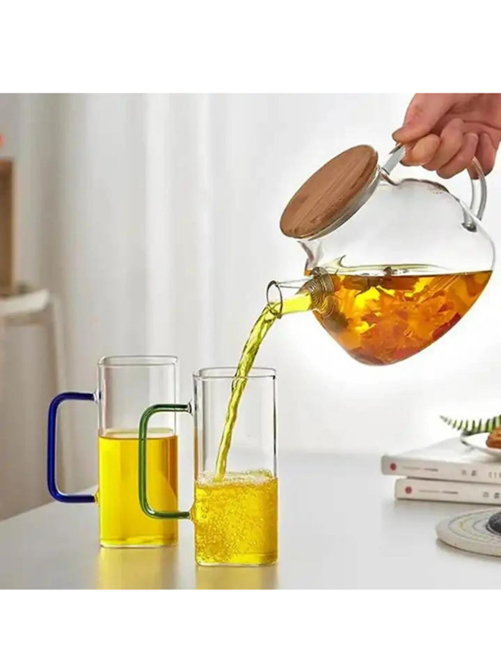 Kare Cam Yeşil Kulplu Meşrubat Bardağı 350 ml 3 Adet-2