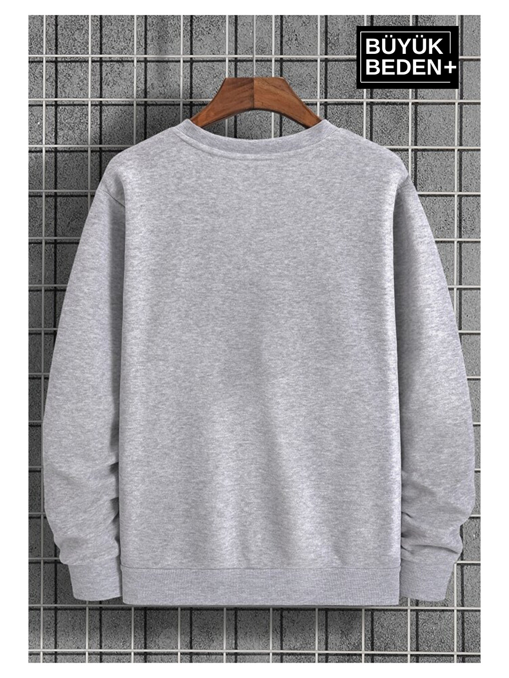 Gri Erkek El Yazılı California Baskılı İnce Bisiklet Yaka Büyük Beden Sweatshirt Spr25bsw63-2
