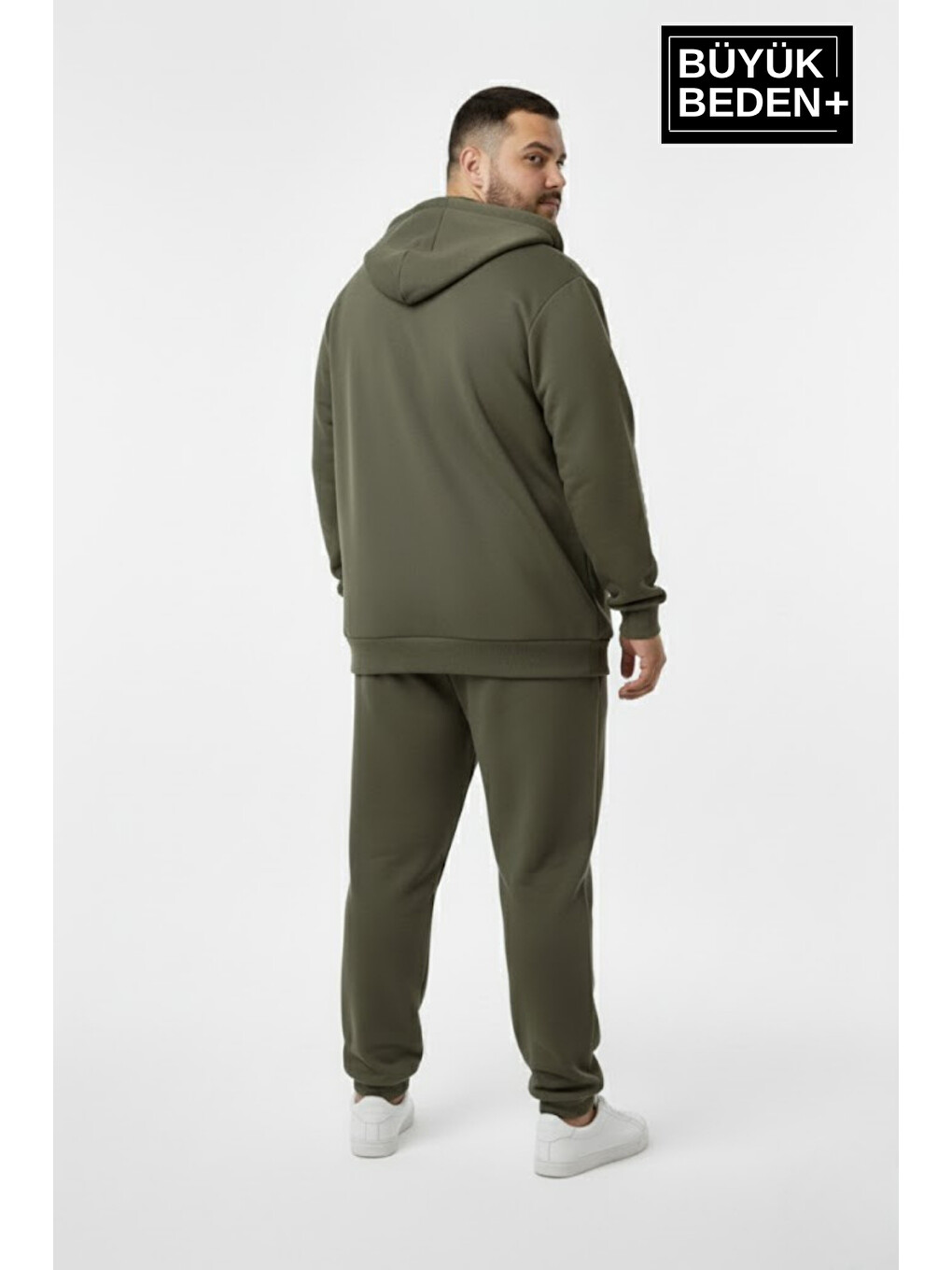 Haki Erkek Büyük Beden Fermuarlı Kapüşonlu Unified Baskılı İnce Sweatshirt Hırka Spr26bhr924-1