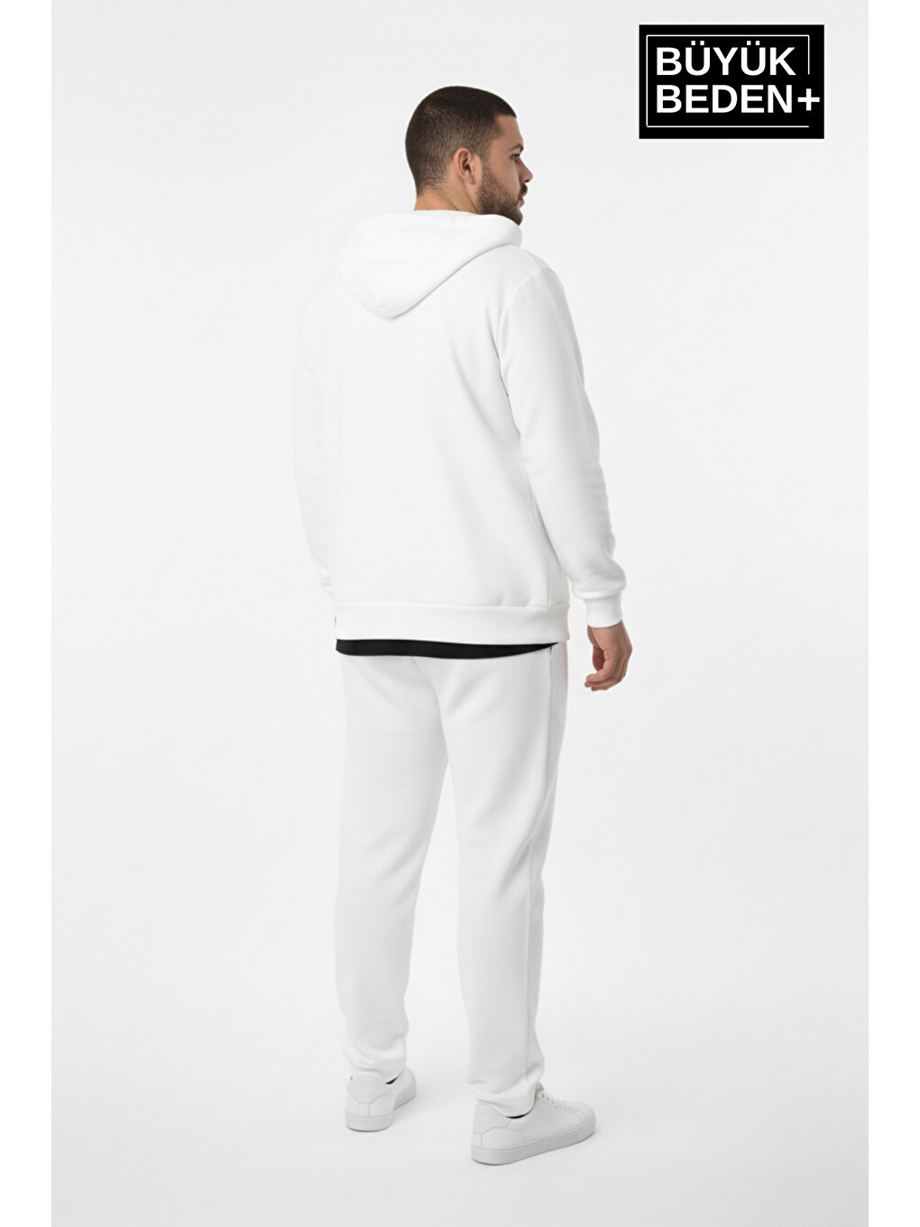 Ekru Erkek Büyük Beden Fermuarlı Kapüşonlu Unified Baskılı İnce Sweatshirt Hırka Spr26bhr924-2