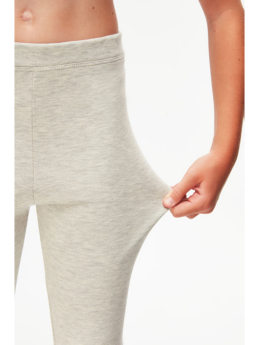 Açık Gri Melanj Kız Çocuk Kışlık Tam Boy Düz Basıc Tayt-2