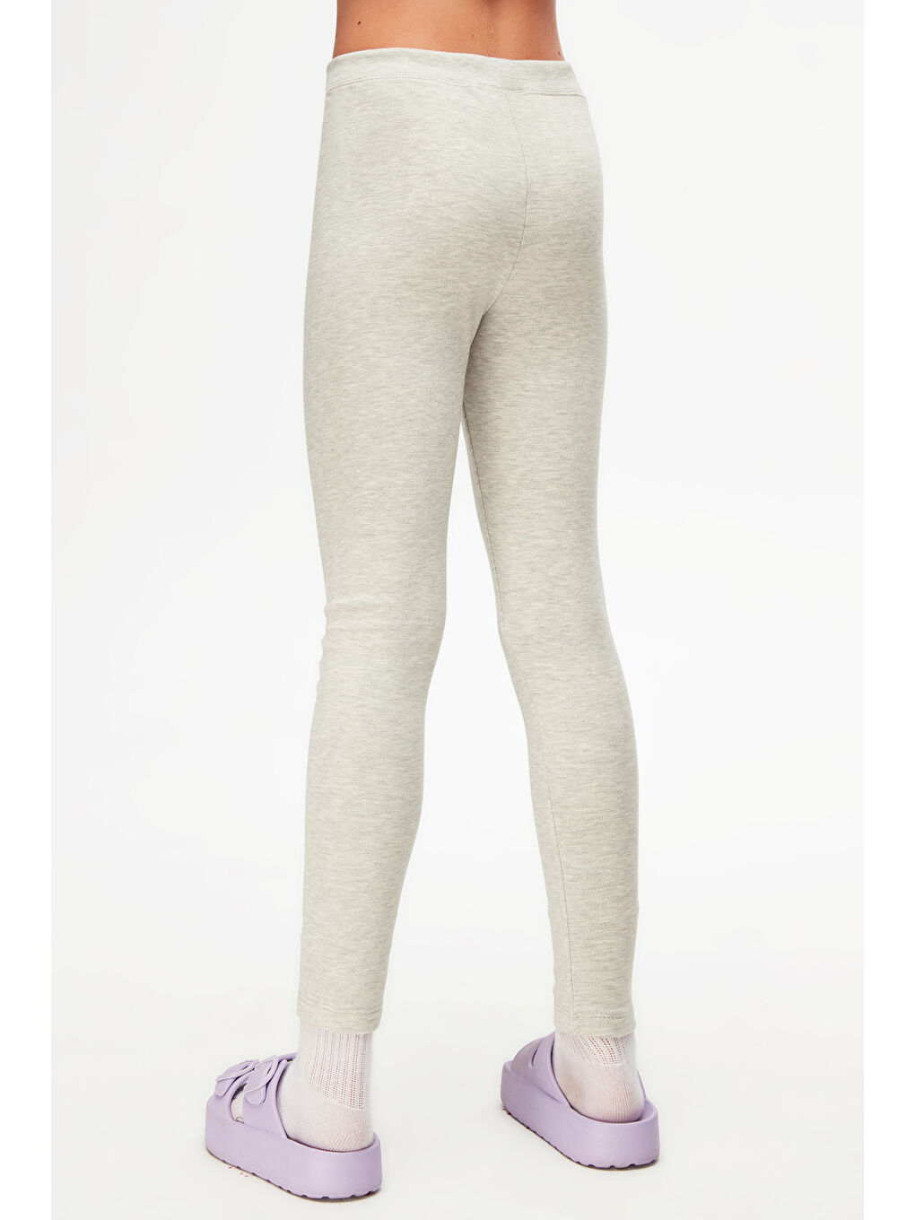 Açık Gri Melanj Kız Çocuk Kışlık Tam Boy Düz Basıc Tayt-3