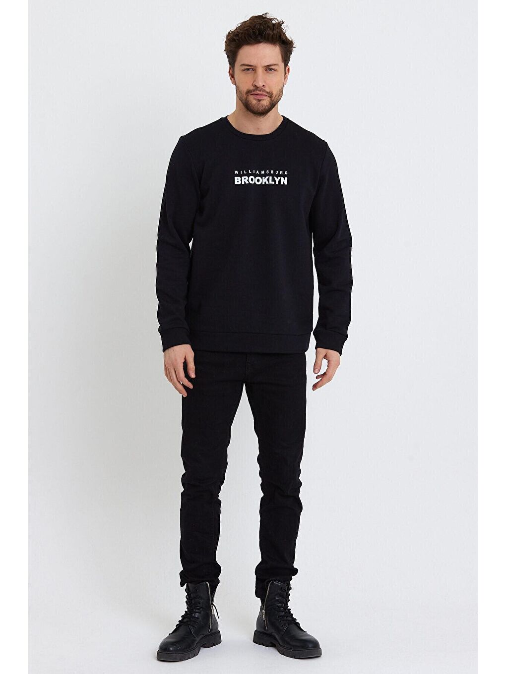 Süperlife Siyah Erkek Bisiklet Yaka Regular Fit Brooklyn Baskılı İnce Sweatshirt SPR23SW330 - 3