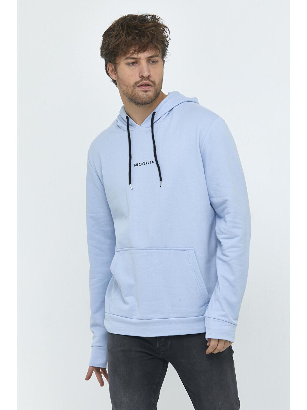 Süperlife Mavi Erkek Kapüşonlu Regular Fit Brooklyn Baskılı İnce Sweatshirt SPR22SW161 - 1