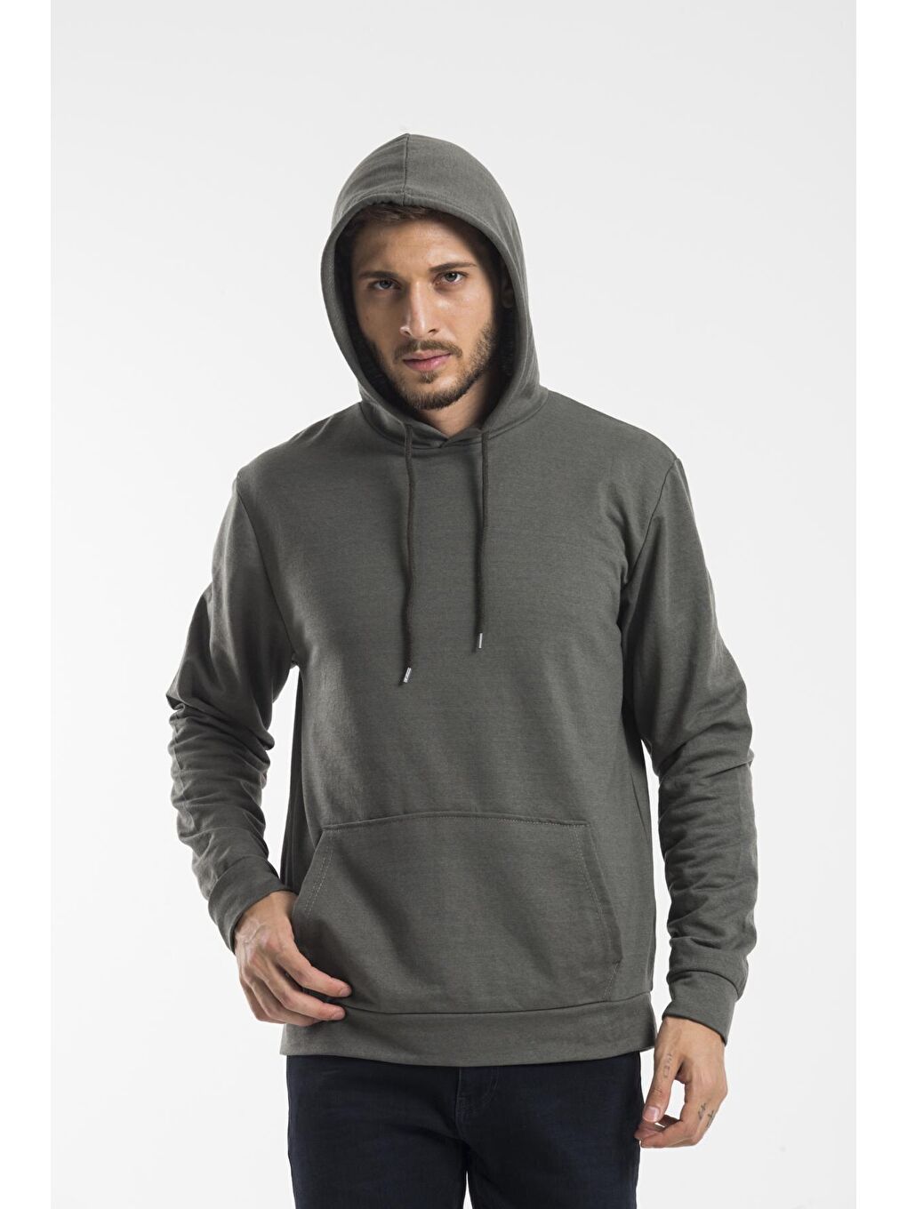 Süperlife Haki Erkek Kapüşonlu Regular Fit İnce Sweatshirt SPR 20K55 - 1