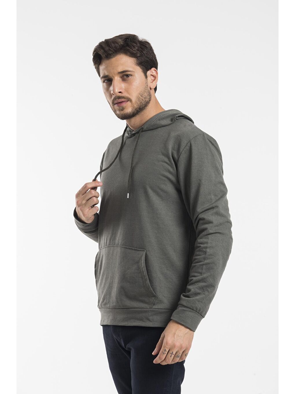 Süperlife Haki Erkek Kapüşonlu Regular Fit İnce Sweatshirt SPR 20K55 - 3