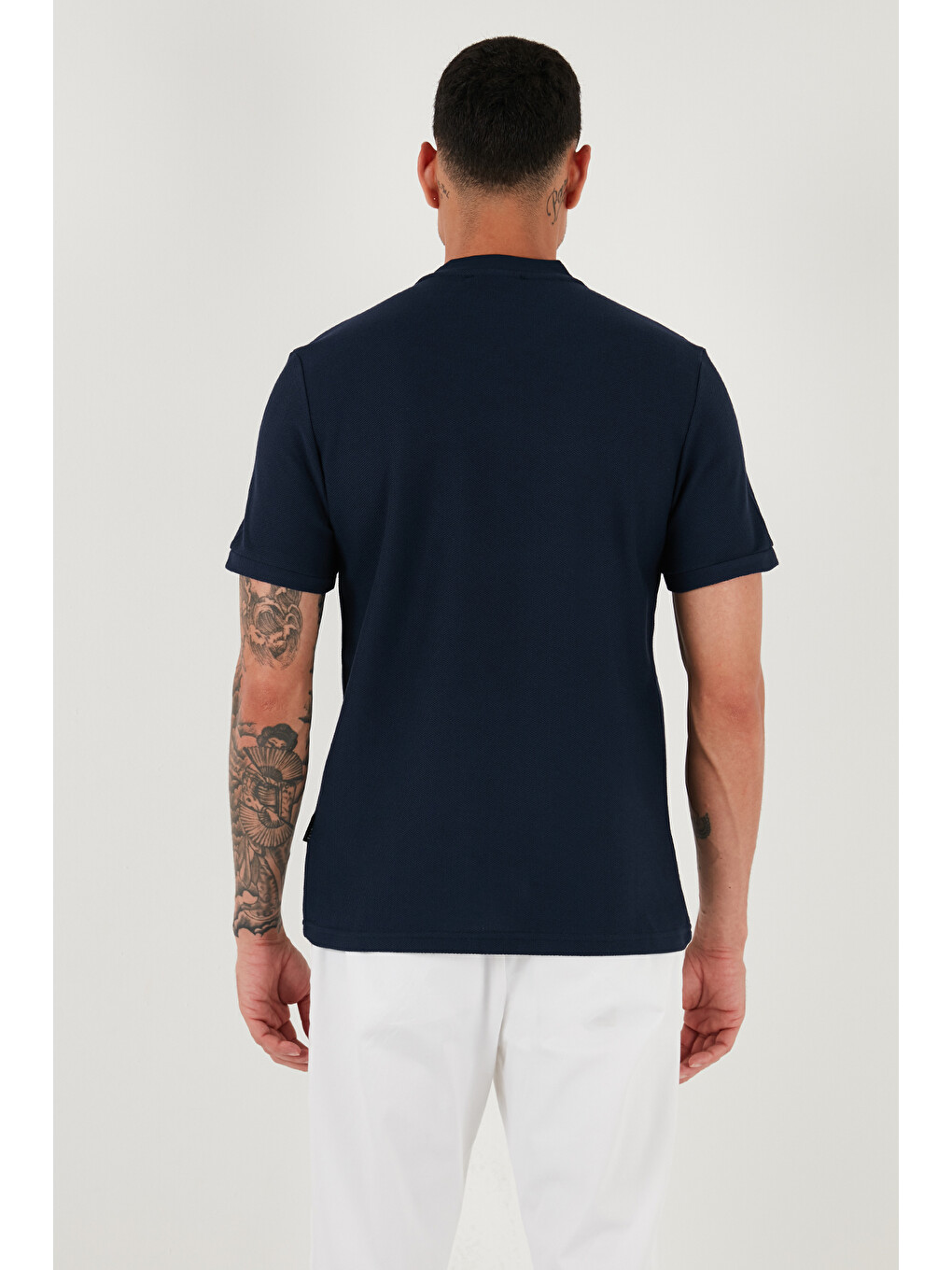 Lacivert Pamuklu Regular Fit Yarım Fermuarlı Erkek Tişört 5902653-5
