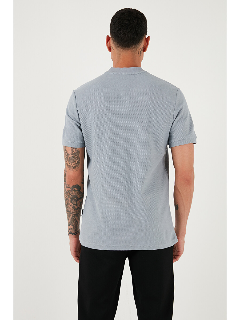 Gri Pamuklu Regular Fit Yarım Fermuarlı Erkek Tişört 5902653-5