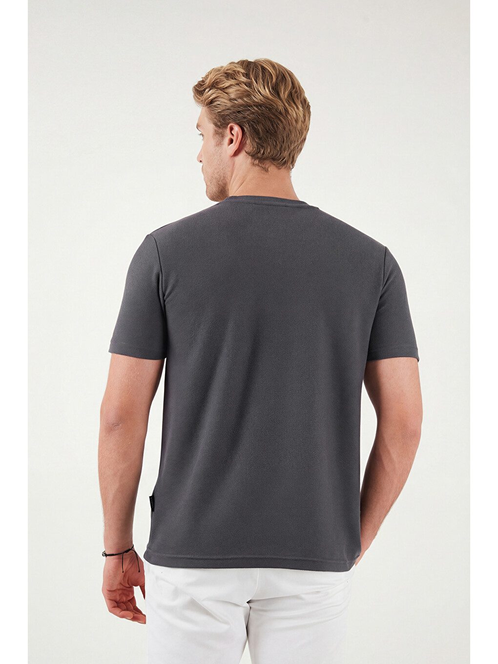 Antrasit Pamuklu Regular Fit Yarım Fermuarlı Erkek Tişört 5902653-6