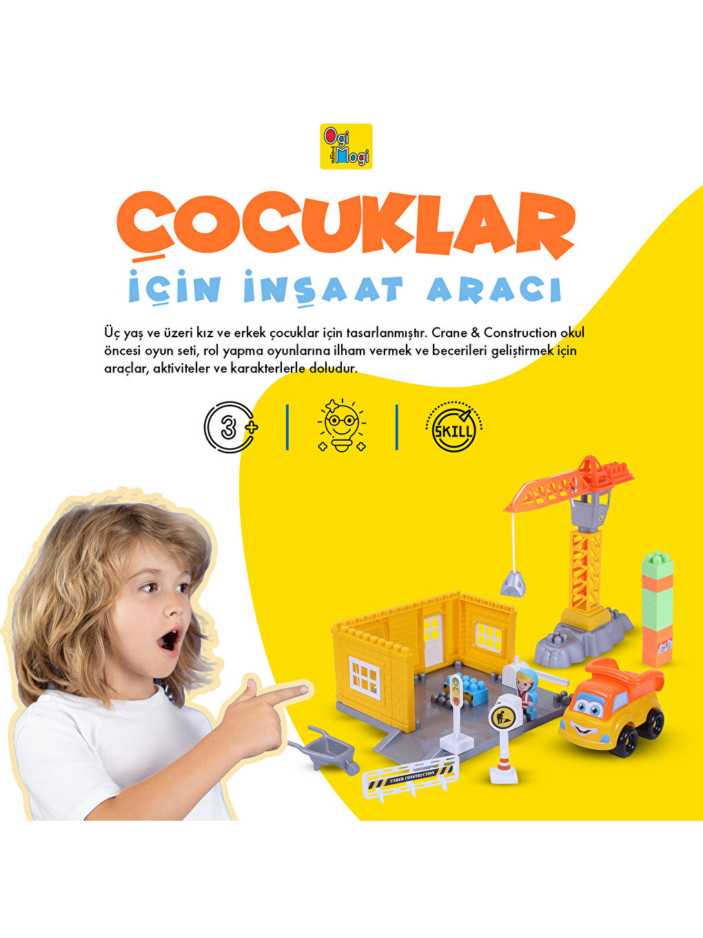 Ogi Mogi Toys İnşaat Bloklar ve Vinç 44 Parça - 7