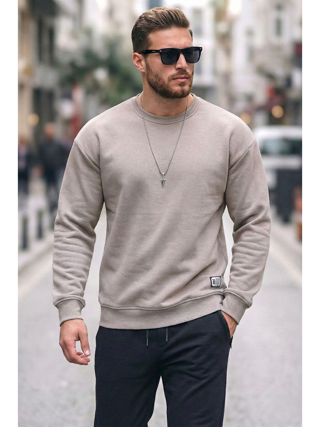Antrasit Regular Fit Bisiklet Yaka Pamuklu İçi Tüylü Yumuşak Şardonlu Erkek Sweatshirt 5905255
