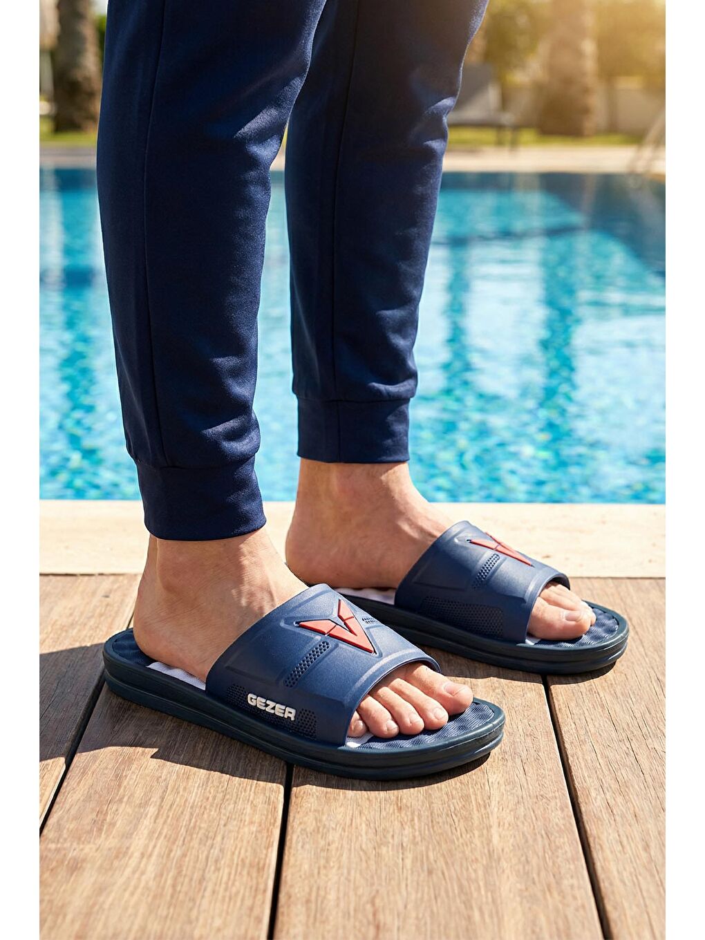 Lacivert Erkek Yazlık Eva Islak Zemine Uygun Günlük Ev Bahçe Havuz Banyo Terlik
