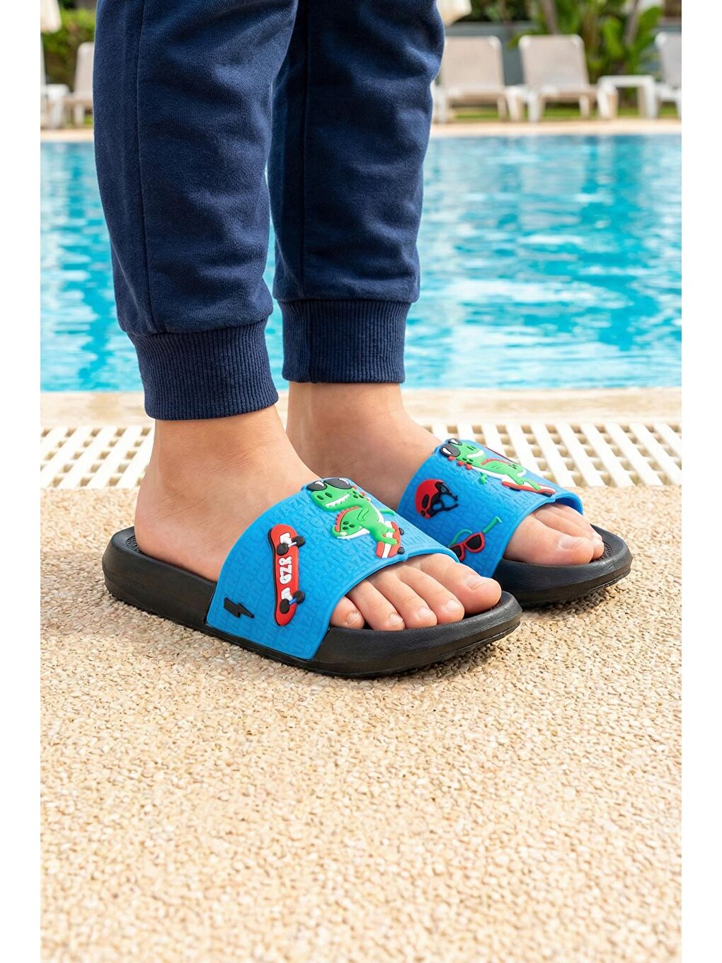 Mavi Erkek Çocuk Yazlık PU Ev Banyo Bahçe Plaj Havuz Günlük Terlik