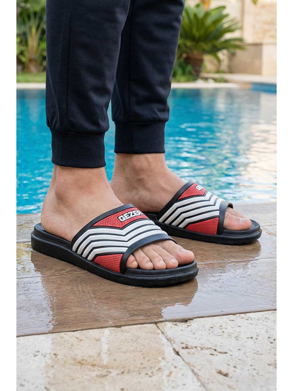 Kırmızı Erkek Yazlık Eva Islak Zemine Uygun Günlük Ev Bahçe Havuz Banyo Terlik