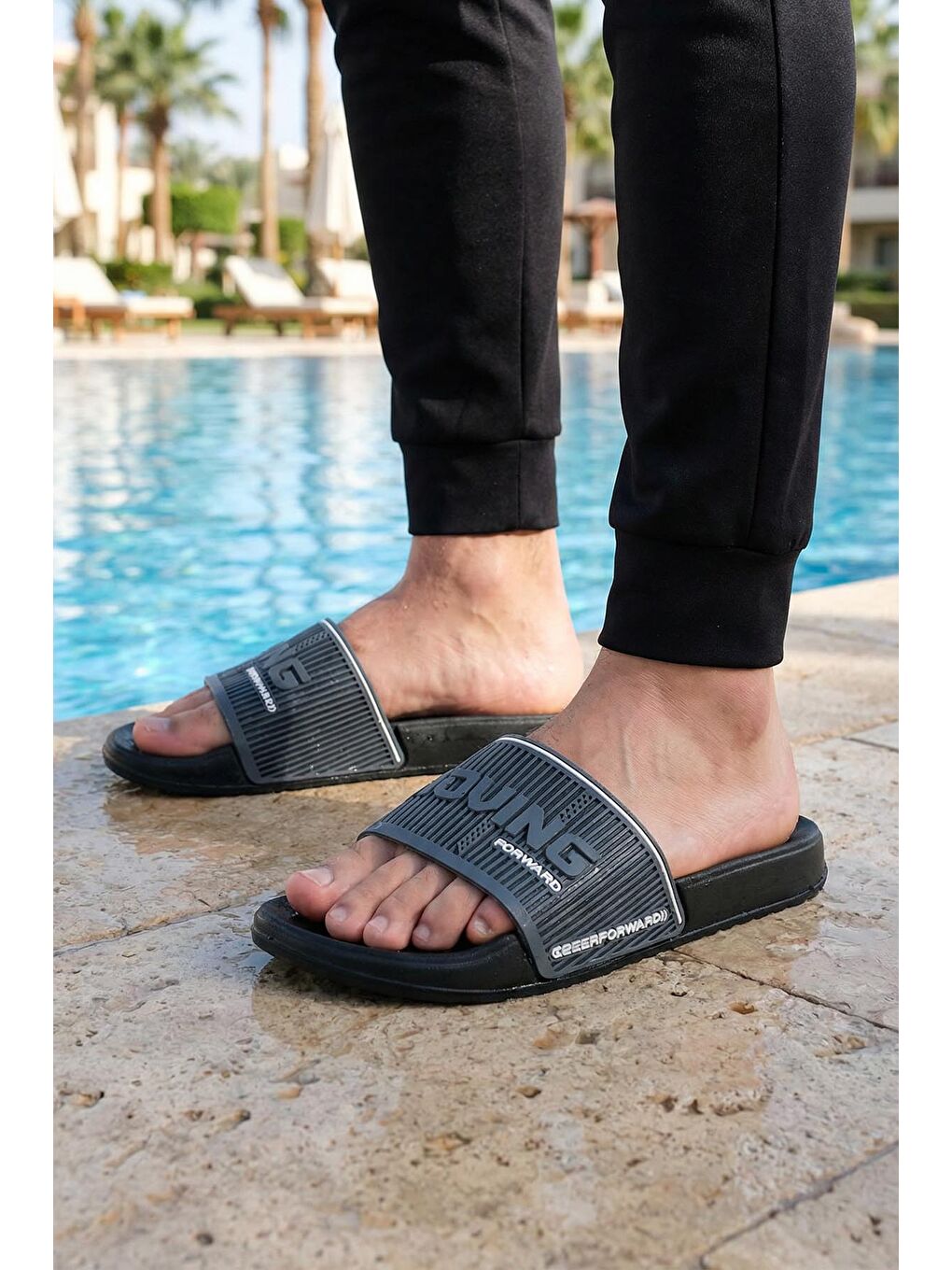 Gri Erkek Yazlık Eva Islak Zemine Uygun Günlük Ev Bahçe Havuz Banyo Terlik