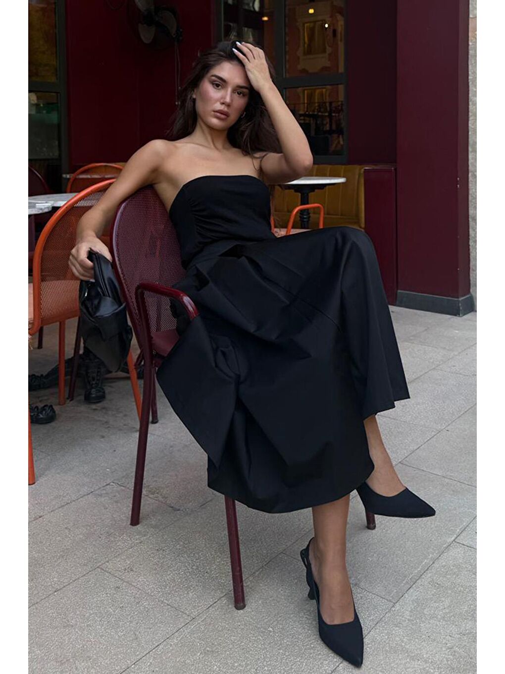 Siyah Pileli Cepli Kadın Midi Boy Etek Mg2536-4