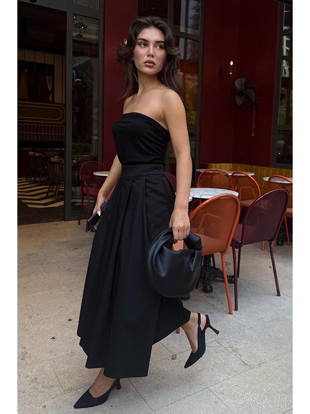 Siyah Pileli Cepli Kadın Midi Boy Etek Mg2536-8