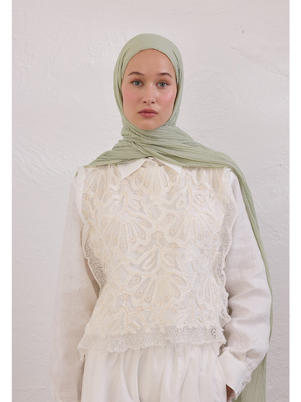 Modal Krinkıl Şal Pastel Yeşil