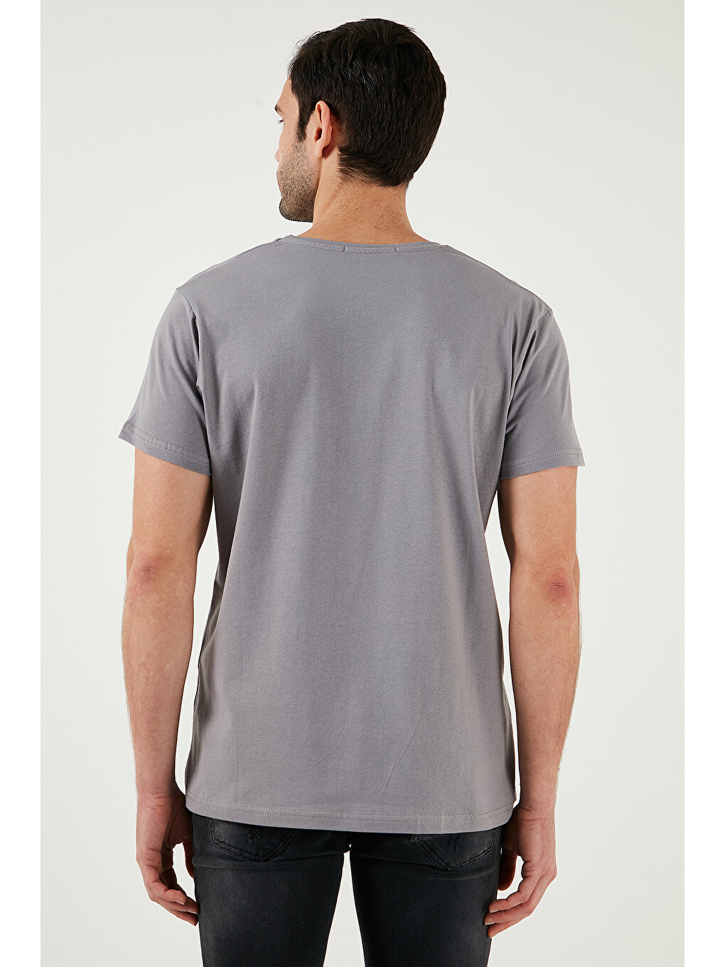Gri Bisiklet Yaka %100 Pamuklu Slim Fit Erkek Tişört 541rework-6