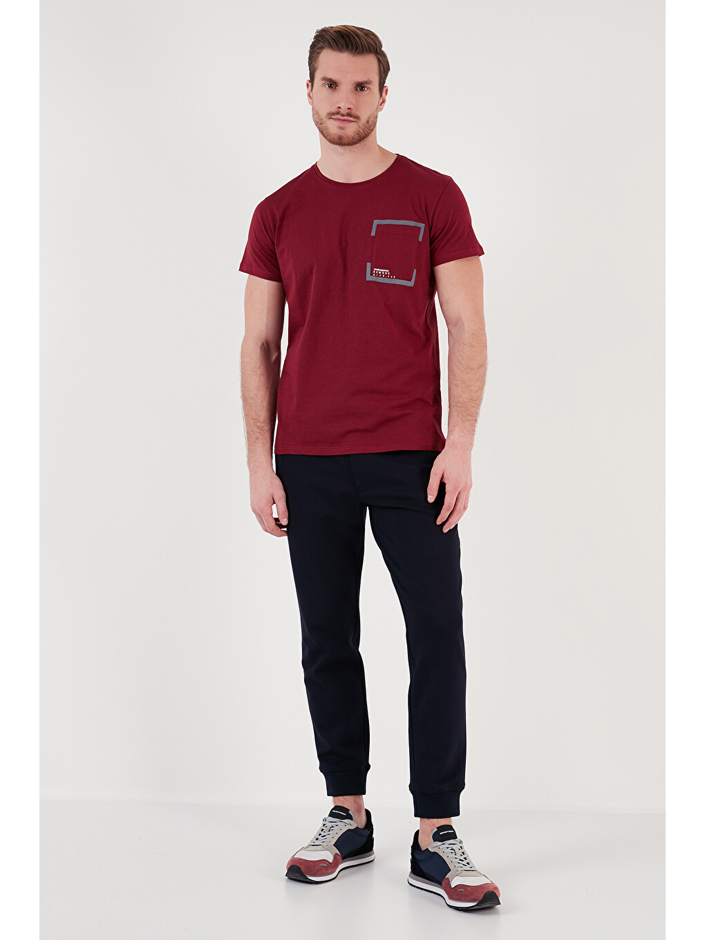 Bordo Bisiklet Yaka %100 Pamuklu Slim Fit Tişört 541rework-2