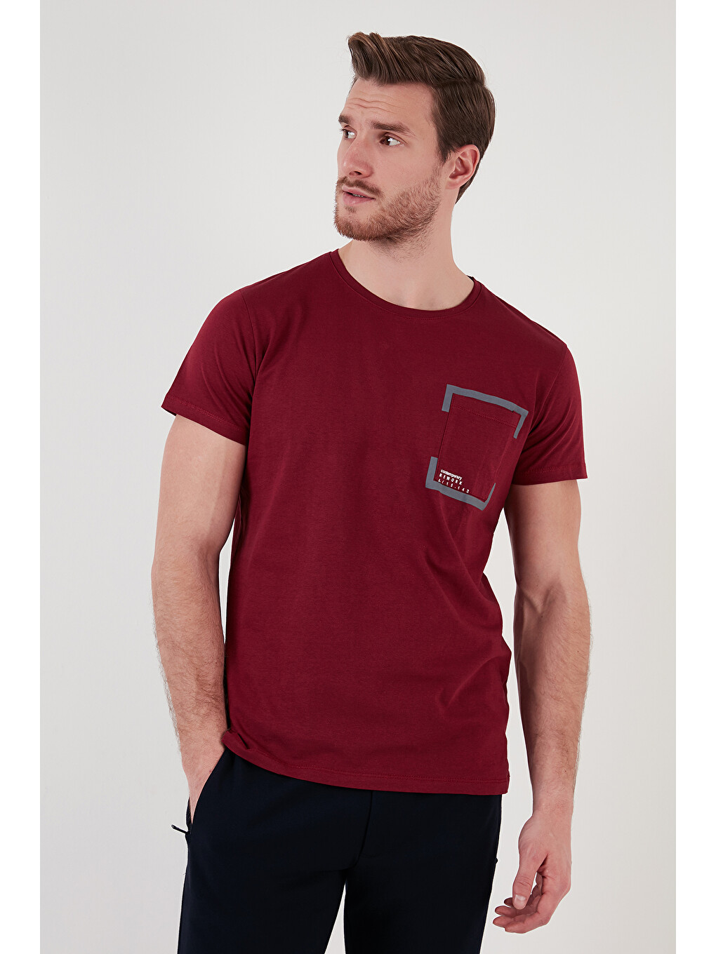 Bordo Bisiklet Yaka %100 Pamuklu Slim Fit Tişört 541rework-4