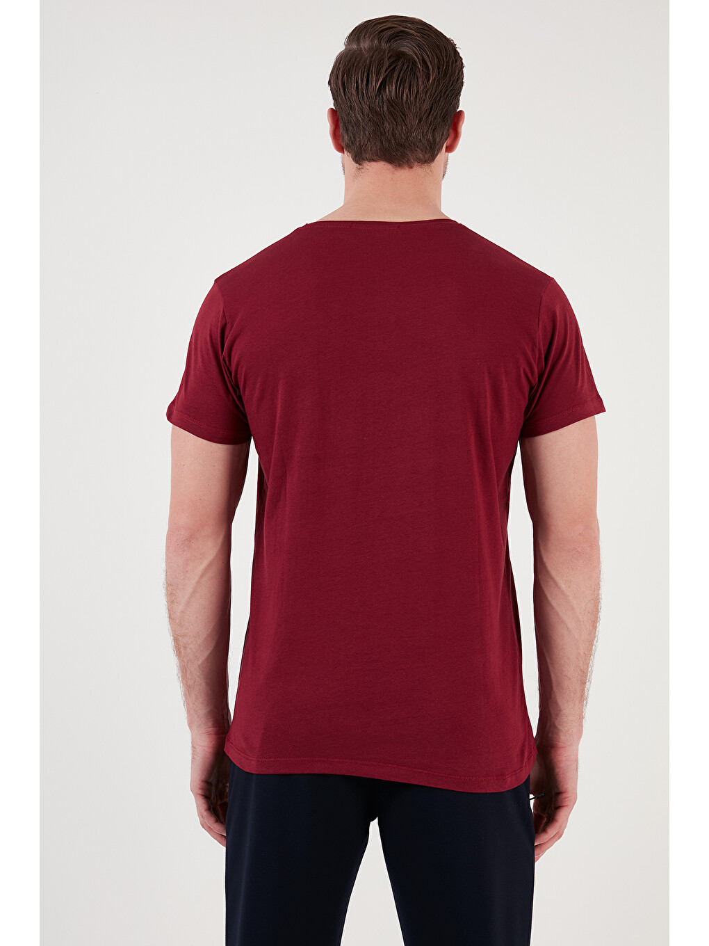 Bordo Bisiklet Yaka %100 Pamuklu Slim Fit Tişört 541rework-5