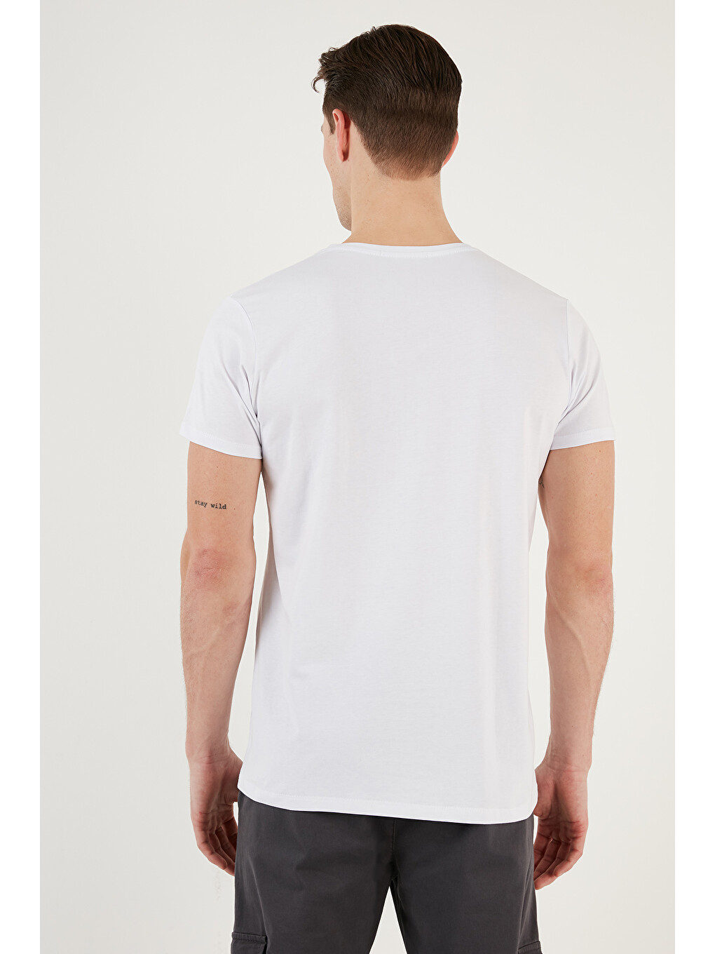 Beyaz Bisiklet Yaka %100 Pamuklu Slim Fit Tişört 541rework-5