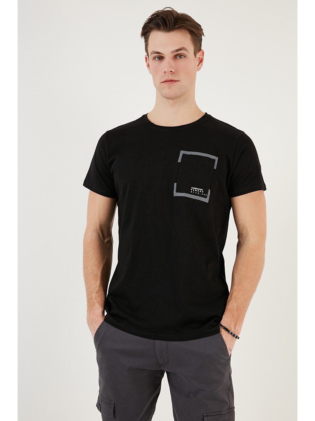 Siyah Bisiklet Yaka %100 Pamuklu Slim Fit Tişört 541rework-2