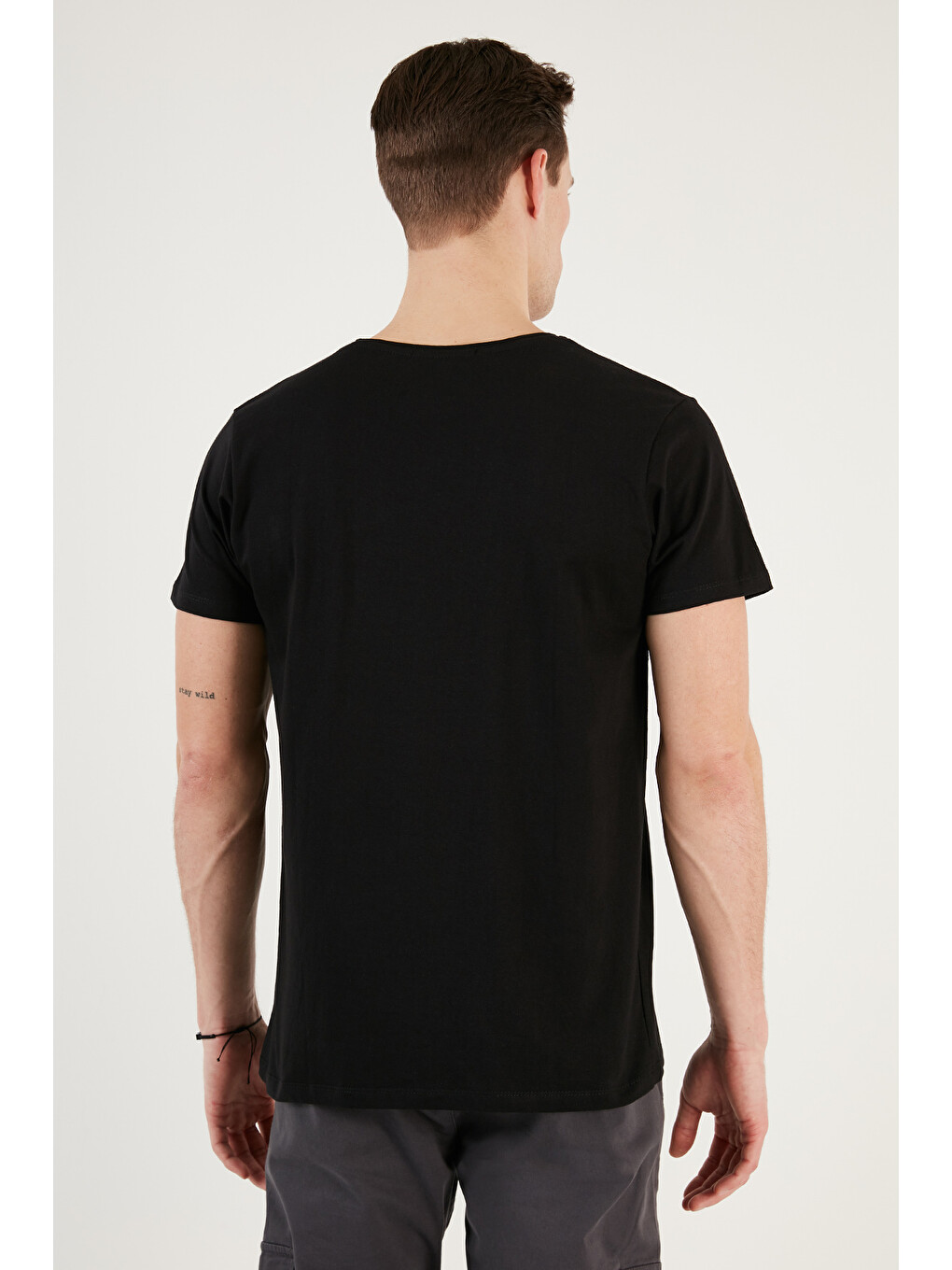 Siyah Bisiklet Yaka %100 Pamuklu Slim Fit Tişört 541rework-4