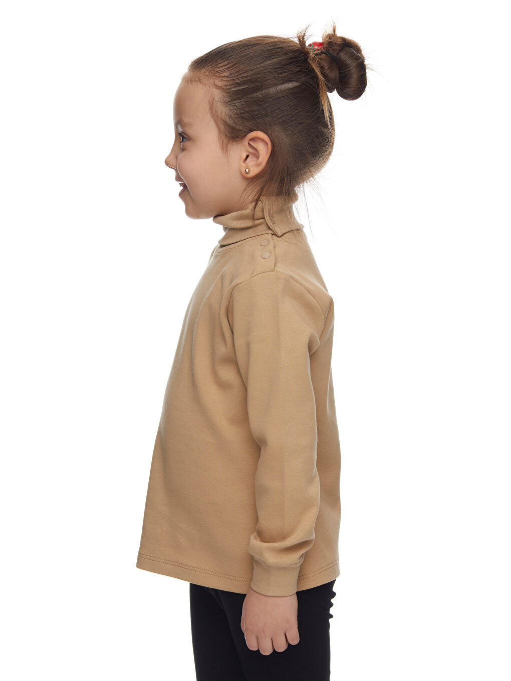 Kahverengi Sütlü Kahve Kız Çocuk Tam Balıkçı Uzun Kol Çıtçıtlı Tişört-1