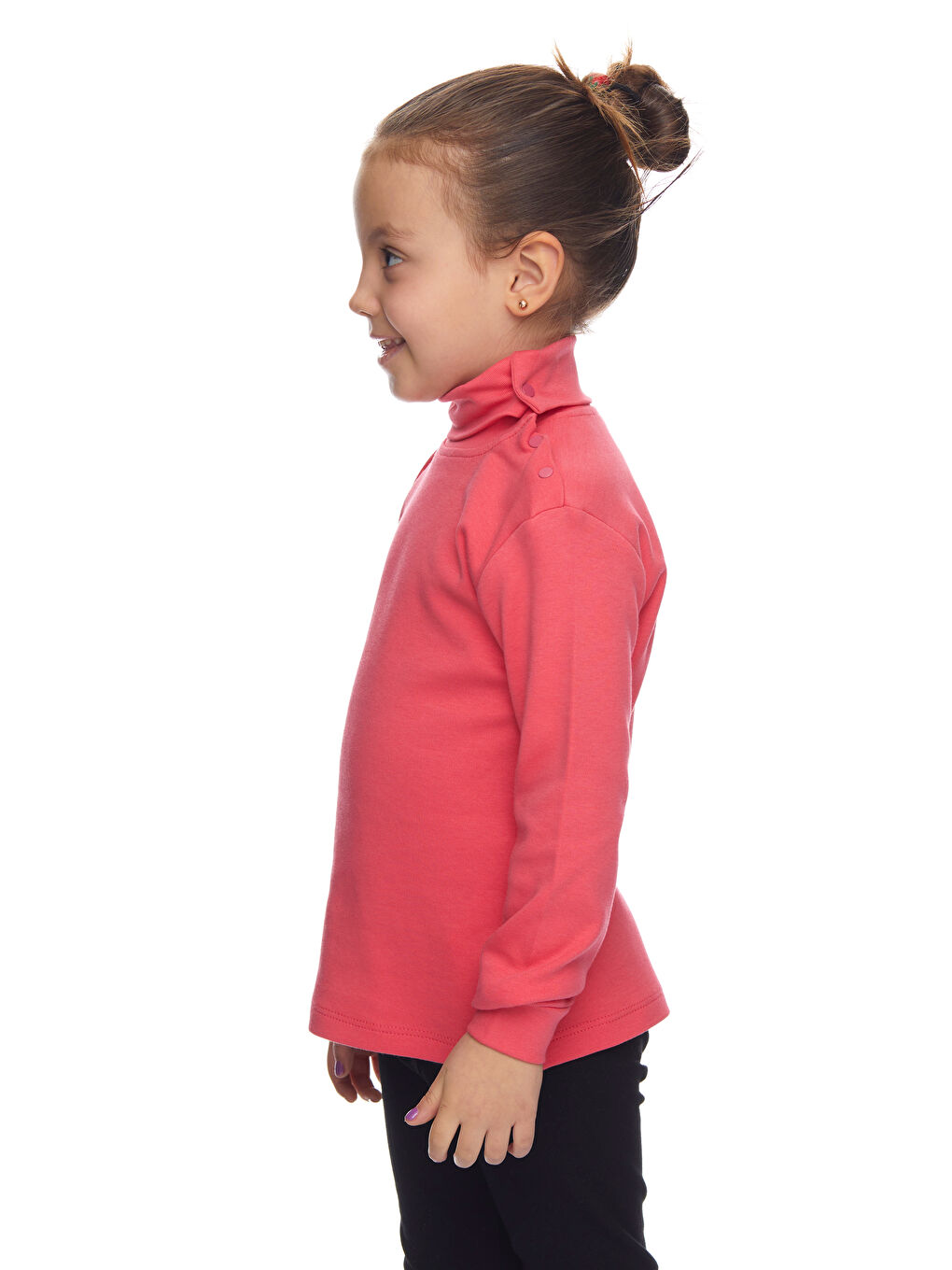 Kırmızı Nar Çiçeği Kız Çocuk Tam Balıkçı Uzun Kol Çıtçıtlı Tişört-1