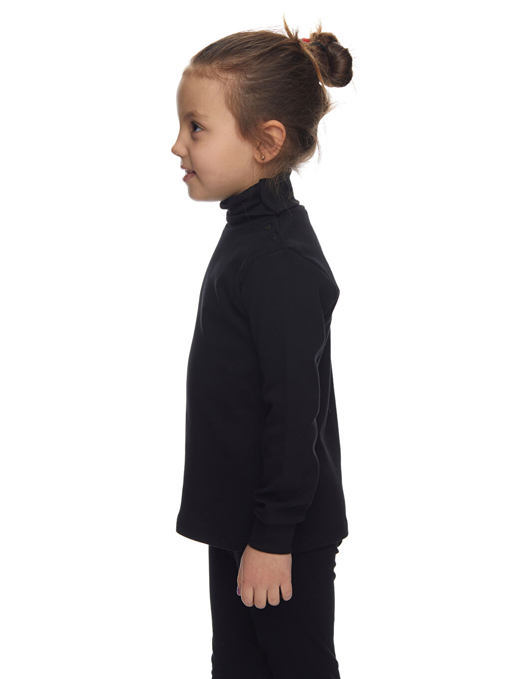 Siyah Kız Çocuk Tam Balıkçı Uzun Kol Çıtçıtlı Tişört-1