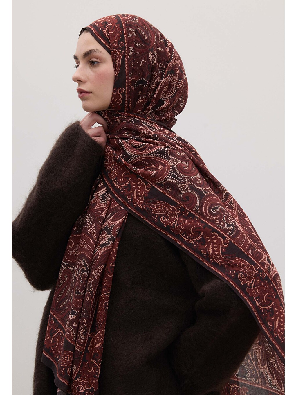 Dark Vıntage Desen Şal Bordo