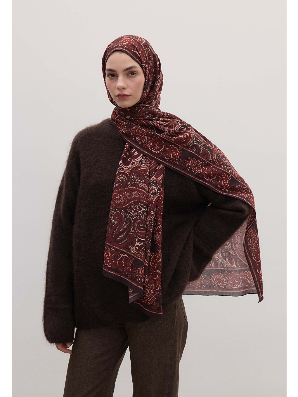 Dark Vıntage Desen Şal Bordo-1