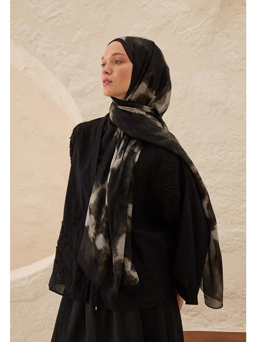 Batik Desen Rami Şal Antrasit-1