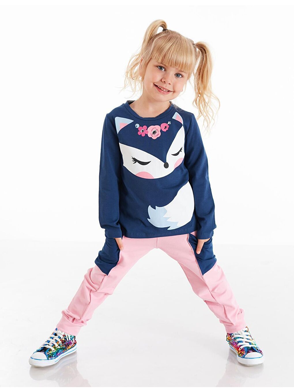 Denokids Karışık Cute Fox Kız Çocuk T-shirt Pantolon Takım