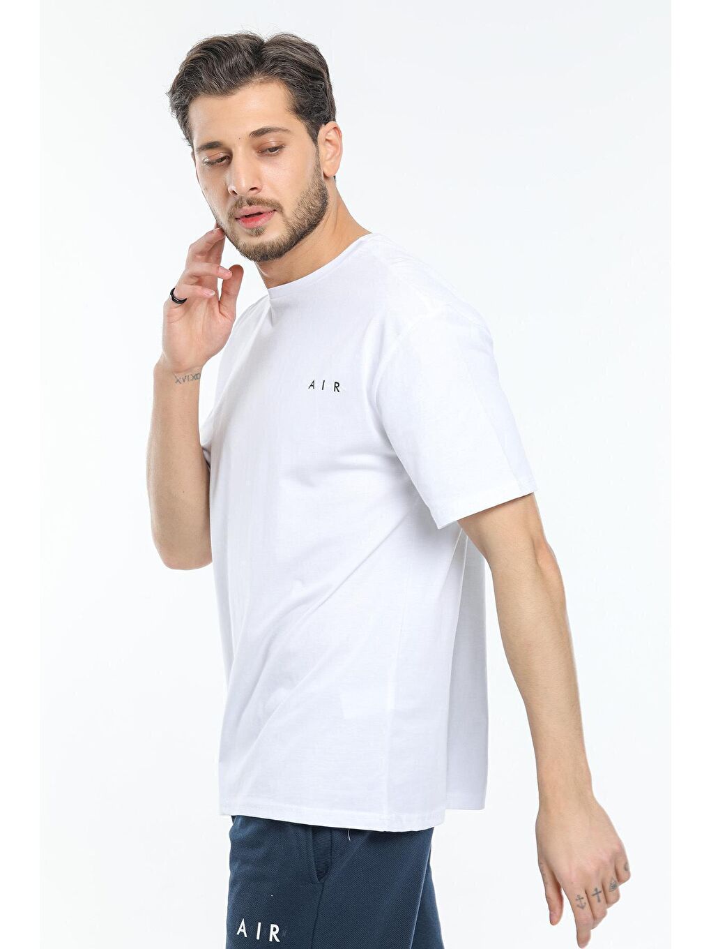 Süperlife Beyaz Erkek Bisiklet Yaka Slim Fit Air Baskılı Tişort SPR21Y23 - 2