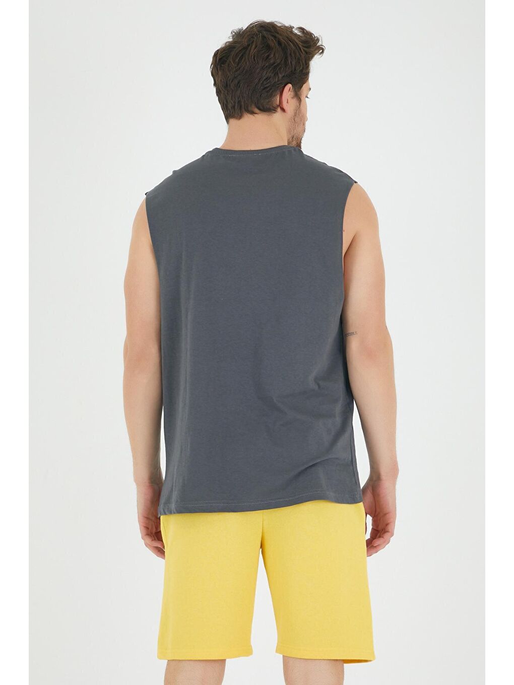 Antrasit Erkek Bisiklet Yaka Regular Fit N Baskılı Kolsuz Tişört SPR22TS117-4