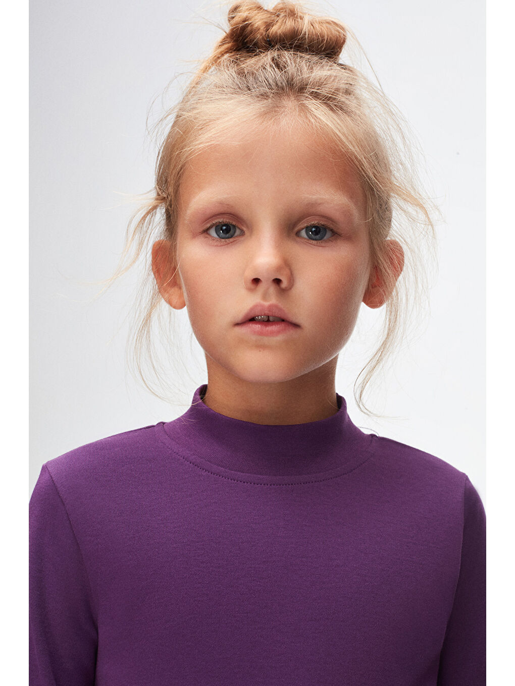 Mor Kız Çocuk Yarım Balıkçı Uzun Kol Tişört-2